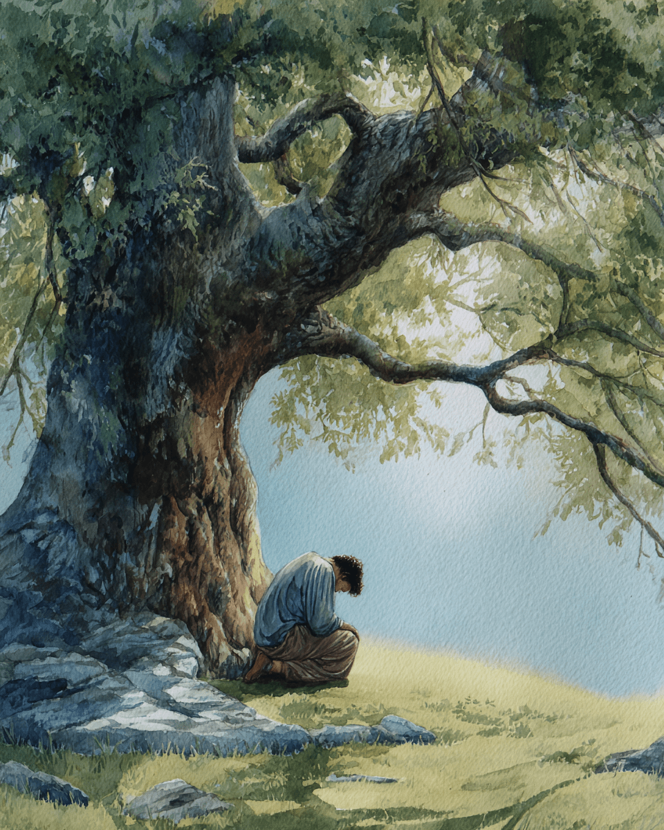An oak tree at dawn